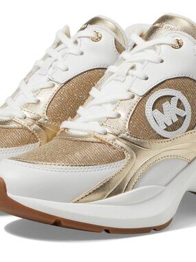 Michael Kors Zuma Trainer Women’s Size 9M Gold White Sneakers Designer Shoes